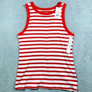 Striped Tank Top Womens XXL Red White Stripe Ribbed Cotton